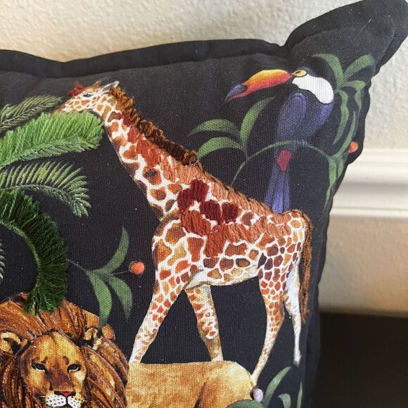 Secret Celebrity Savanna Animals Embroidered Decorative Throw Pillow Tropical - Picture 8 of 11